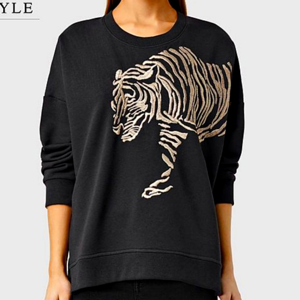RARE VINTAGE ALLSAINTS Gold Embroidered TIGER Graphic Sweater S/M EUC CASTIEL